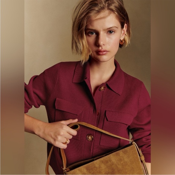 Sezane Sweaters - Sezane Women Betty Burgundy Wool Cardigan Jacket